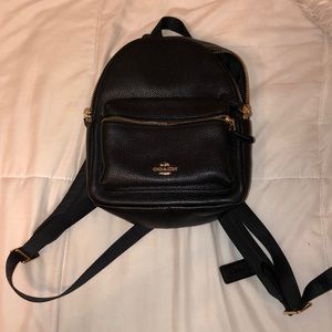 Mini black leather coach backpack